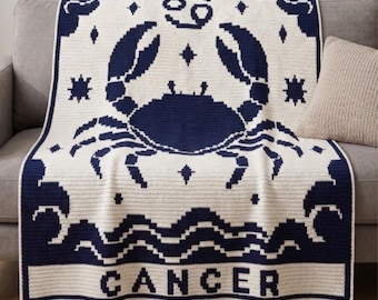 Cancer Zodiac Crochet Blanket Pattern | Mosaic Crochet Throw | Crab Afghan | Two Color PDF