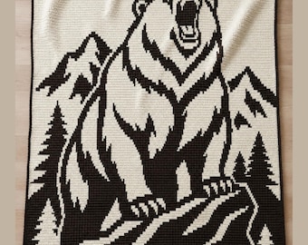 Roaring Grizzly Bear Mosaic Crochet Pattern | Mountain Bear Blanket | Overlay Mosaic PDF Download