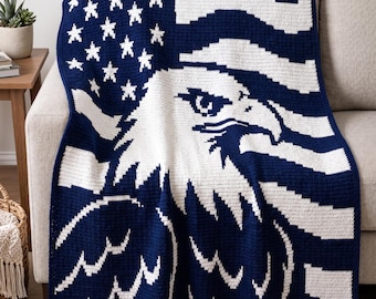 Bald Eagle & American Flag Mosaic Crochet Pattern | Patriotic USA Blanket | Overlay Mosaic PDF Download