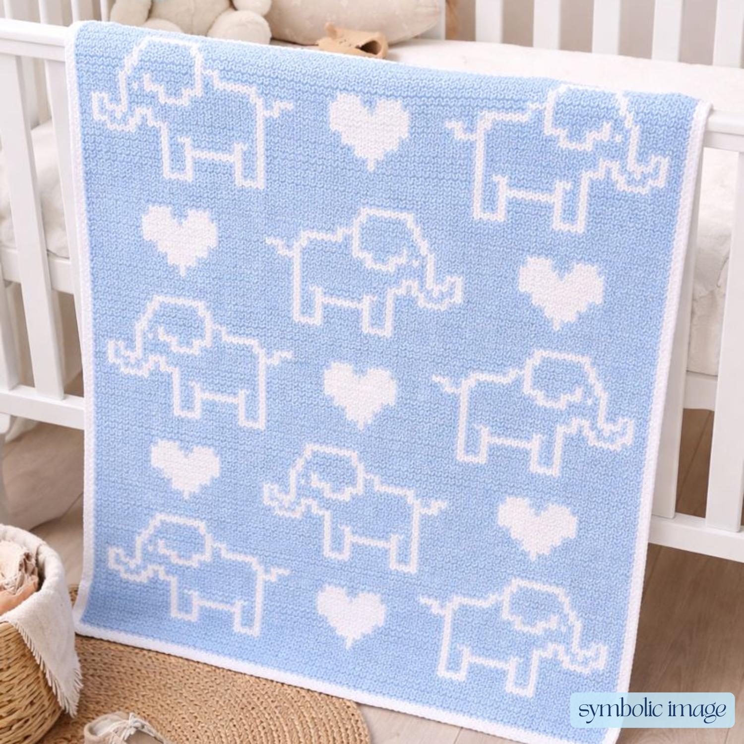 Baby Elephant Mosaic Crochet Blanket Pattern | Blue Nursery Baby