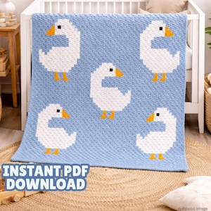 Snuggle Goose C2C Crochet Blanket Pattern | Goose Nursery Baby Blanket | Cottagecore Baby Blanket | Digital Download PDF