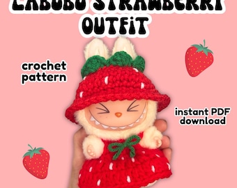 Labubu Strawberry Costume Crochet Pattern | Hat and Dress Set | Labubu Clothes PDF | Digital Download