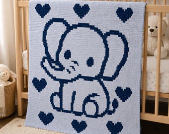 Cute Elephant Baby Blanket Crochet Pattern | Elephant Nursery Afghan PDF | Heart Baby Throw | Overlay Mosaic Crochet