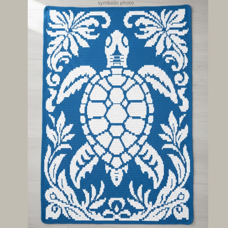 Sea Turtle Crochet Blanket Pattern | Ocean Mosaic Afghan | Coastal Overlay Throw | Two Color PDF image 5