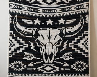Western Bull Skull Crochet Blanket Pattern | Southwestern Overlay Mosaic Throw | Geometric Western Afghan | Two Color PDF