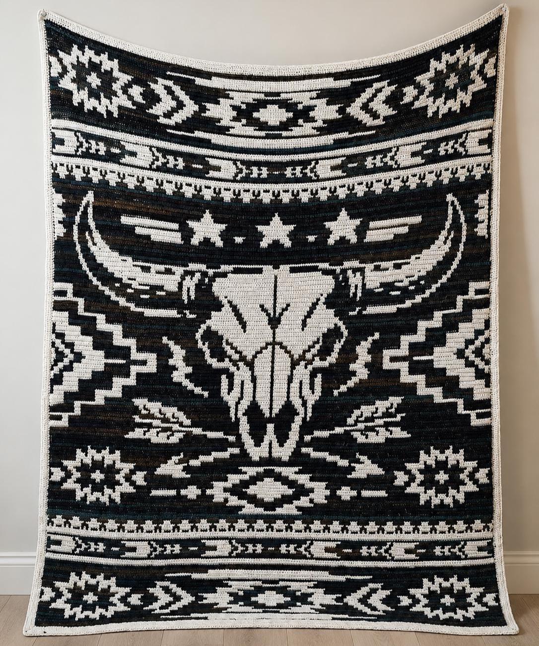 20 Skull Blanket Crochet Patterns for Gothic, Halloween, and Boho Homes 7 Western Bull Skull Crochet Blanket Pattern Southwestern