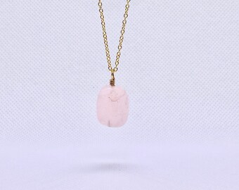 Handmade Rose Quartz & Gold Gemstone Drop Pendant Necklace