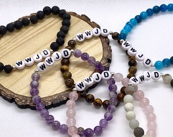 WWJD Gemstone Bracelet (Choose From 30+ Color Options)