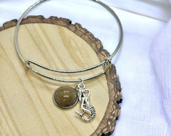 Sand Jewelry Pendant Keepsake Size-Inclusive Bangle Charm Bracelet with Mermaid Charm