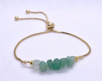 Green Aventurine and Gold Adjustable Gemstone Bar Bracelet