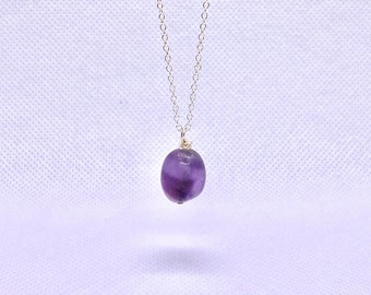 Handmade Amethyst & Silver Gemstone Drop Pendant Necklace