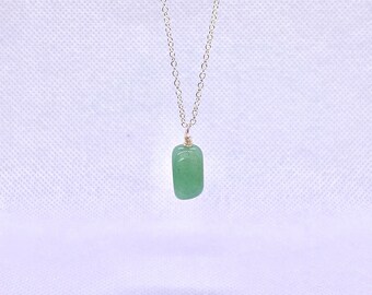 Handmade Green Aventurine & Silver Gemstone Drop Pendant Necklace