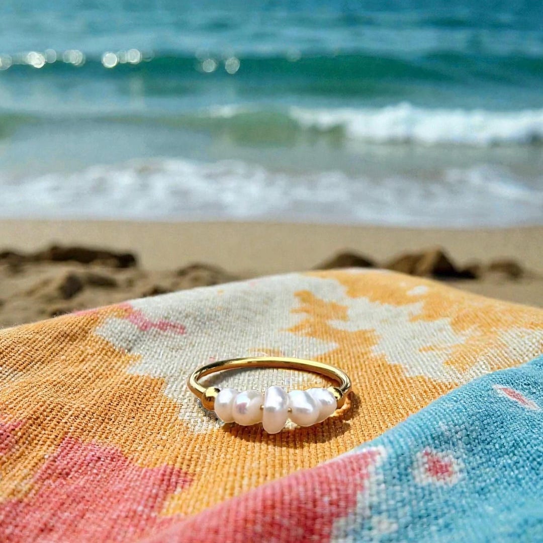Ocean-inspired Beachy Gold and Pearl Ring - Etsy