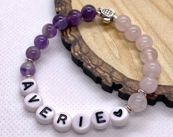 CUSTOM Text KIDS Gemstone Bracelet (choose from 30+ color options)