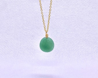 Handmade Green Aventurine & Gold Gemstone Drop Pendant Necklace