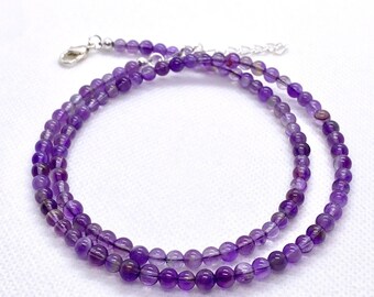 Handmade Amethyst Gemstone Beaded Necklace with Chain Extender