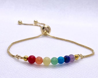 ROYGBIV Gemstone and Gold Adjustable Gemstone Bar Bracelet