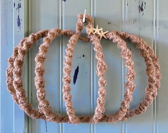 Handmade 3D Macrame Coastal Pumpkin Wreath or Centerpiece Decoration with Starfish Accent