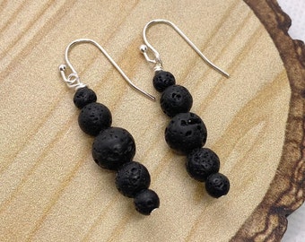 Handmade Black Lava Gemstone Dangle Earrings