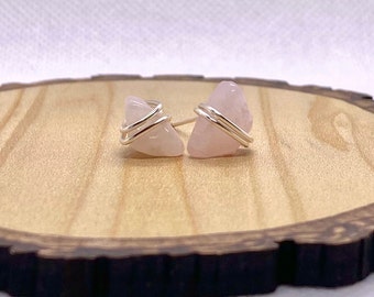 Handmade Wire-Wrapped Rose Quartz Gemstone Stud Earrings