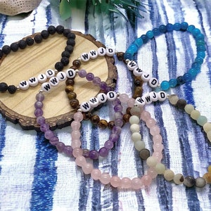 WWJD Gemstone Bracelet (Choose From 30+ Color Options)
