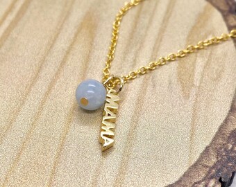 Handmade "Mama" Gold Pendant + Gemstone Necklace (21 Color Options)