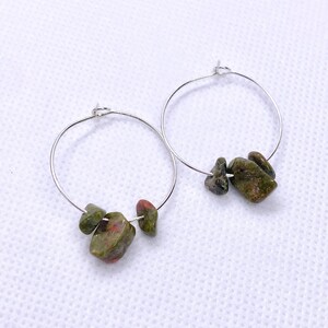 Handmade Unakite Gemstone Chip Hoop Earrings image 2