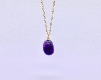 Handmade Amethyst & Gold Gemstone Drop Pendant Necklace