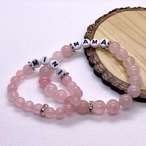 Mama and Mini Rose Quartz Gemstone Bracelet Set image 3