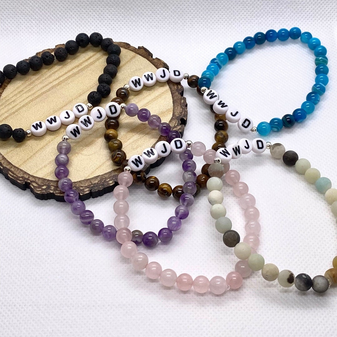 WWJD Gemstone Bracelet choose From 30 Color Options Etsy
