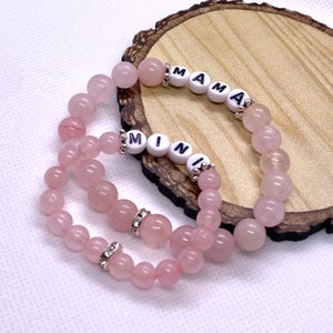 Mama and Mini Rose Quartz Gemstone Bracelet Set image 2