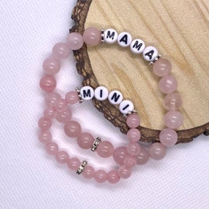 Mama and Mini Rose Quartz Gemstone Bracelet Set image 1