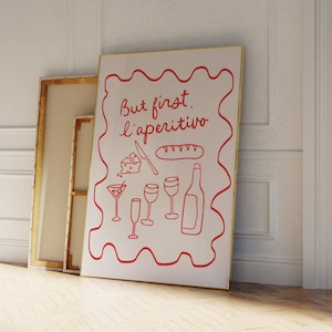 Ale najpierw, l'aperitivo Digital Art Print | Bar Cart Prints, Extra Large Wall Art, Fun Food Art, Handdrawn Line Art