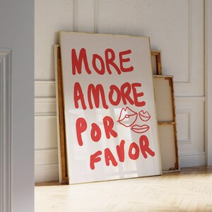 More Amore-kunstposter, coquette vintage rode muurkunst, met de hand geïllustreerd, appartementdecor, trendy muurkunst, coquettekamerdecor voor appartementen