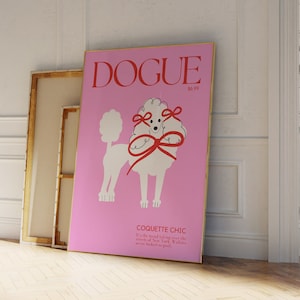 Coquette Dog Printable Wall Art, Pink and Red Digital Print, Aesthetic Apartment Decor, Trendy Wall Art, Coquette Room Decor for Apartments