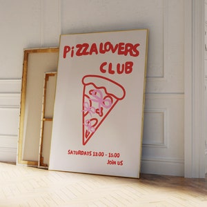 Pizza Lovers Club Digital Art Print | Sztuka ścienna do apartamentu, estetyczny wystrój pokoju, wydruki na wózek barowy, bardzo duża sztuka ścienna, sztuka do pobrania