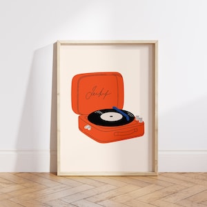 Record Player Illustration Art Print-Digital Download-Living Room Art-Retro Gallery Wall-Nostalgia Aesthetic Wall Art-Indie Dorm Room Decor
