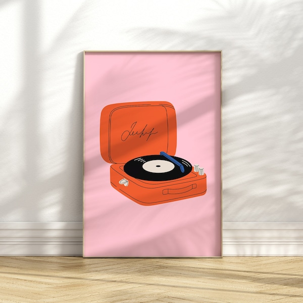 Tourne-disque rétro Impressions numériques-Rose rouge Wall Art Poster-Cool Girl Art-Printable Art-Bar Cart Art-Retro Music Poster-Trendy Indie Girl