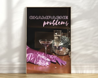 Champagne Problems Cocktail Art Print, Trendy Posters Bar Cart Print, Gallery Wall Art, Swiftie Art, Downloadable Art Digital Print