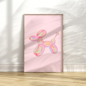 Balloon Dog Watercolor Wall Art, Apartment Wall Art Living Room Modern, Preppy Pink Prints Boho Eclectic Home Decor Downloadable Prints image 1