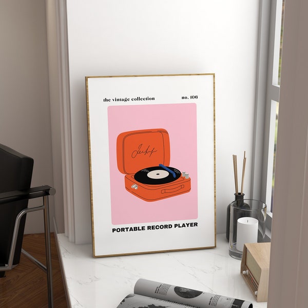 Vintage Poster Record Player Bedroom Wall Art, Retro Poster Instant Download Indie Room Decor Art Prints Digital Art