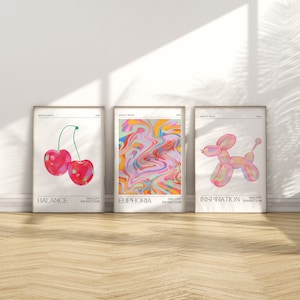 Retro Euphoria Set Digital Prints Trendy Holographic Set Abstract Colorful Gradient Poster Fun Playful Pink Aesthetic Dog Balloon Print