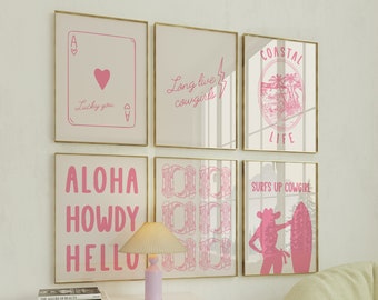 Coastal Cowgirl Pink Print Gallery Wall Art Set (Digital Download)