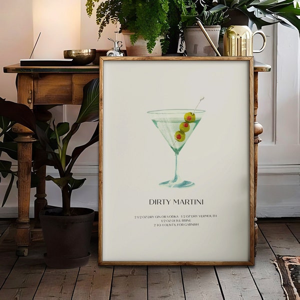 Retro Cocktail Wall Art, Mid Century Alcohol Poster Bar Cart Art Print Martini, Downloadable Extra Large Wall Art
