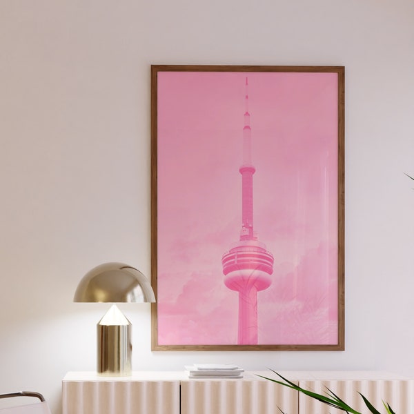CN Tower Printable Wall Art - Toronto Wall Art - City Poster - Pink Wall Art - Toronto Skyline - Trendy Retro Aesthetic Preppy Wall Art