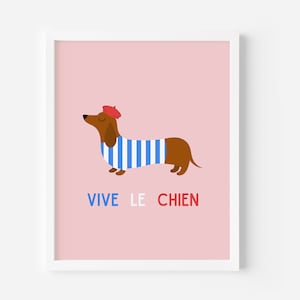 The Francophile Dachshund | Dog Wall Art | Digital Print | Pink Preppy Wall Art | Cute Nursery Wall Art | Kids Room Decor | French Art