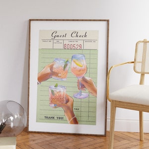 Bar Prints Guest Check Wall Art - Trendy Cocktail Bar Prints Kitchen Decor - Retro Guest Check Printable Wall Art - Digital Print