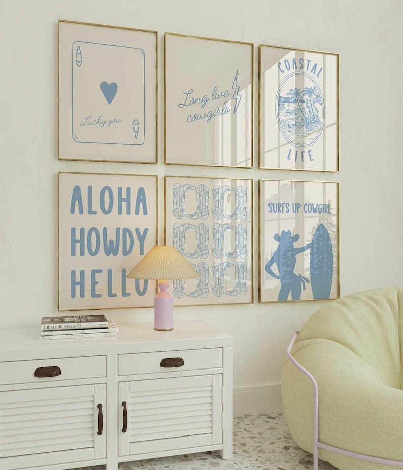 Coastal cowgirl gallery wall art set of 6 prints