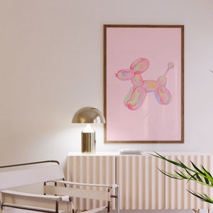 Balloon Dog Watercolor Wall Art, Apartment Wall Art Living Room Modern, Preppy Pink Prints Boho Eclectic Home Decor Downloadable Prints image 8