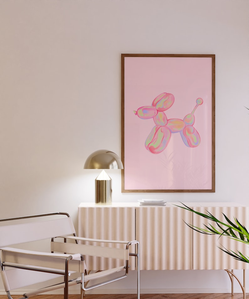 Balloon Dog Watercolor Wall Art, Apartment Wall Art Living Room Modern, Preppy Pink Prints Boho Eclectic Home Decor Downloadable Prints image 8